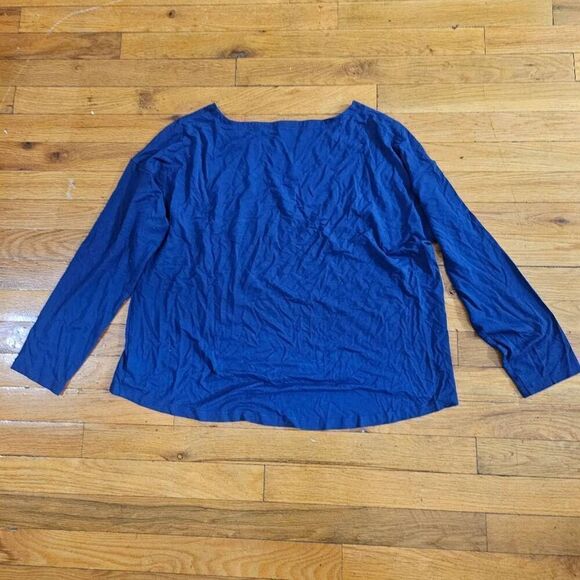 EILEEN FISHER Top Petite Size L Stretch Viscose Jersey Tunic Round Neck Long Sle - Picture 6 of 7